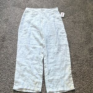 Nicole Miller White Wide-Leg Linen Pants